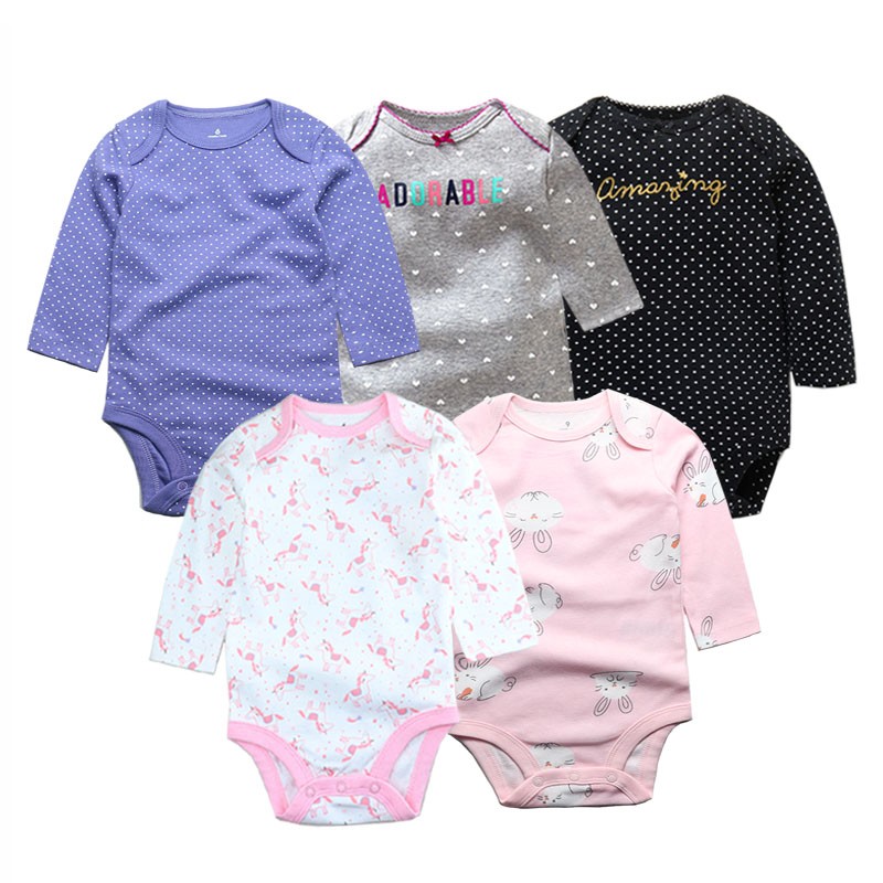 3/4/5pcs Baby Spring Autumn Outerwear Long Sleeve 100% Cotton Boys Girls Clothes Newborn 0-24 Months Clothes