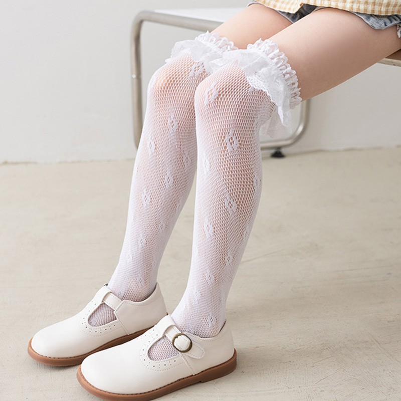 Baby Girls Lace Ruffle Socks Princess Baby Knee High Long Socks Mesh Breathable 2022 Summer Kids Socks Hollow Out