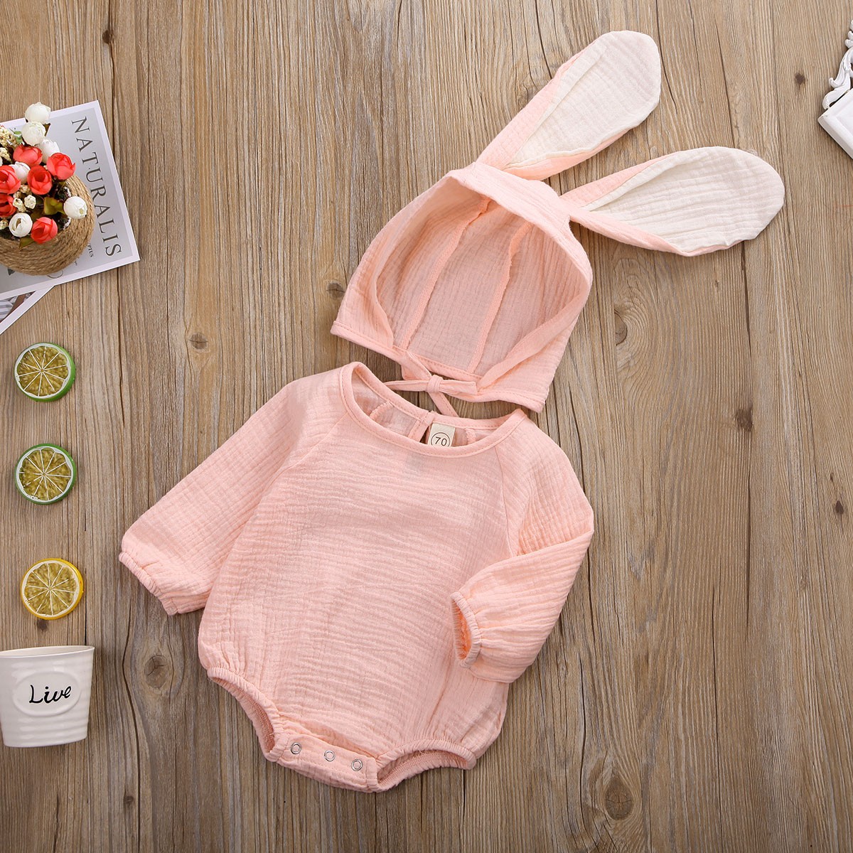 Ma & baby 0-24M Infant Newborn Baby Girls Boys Romper Soft Long Sleeve Jumpsuit Rabbit Ear Hat Outfits Easter Bunny Clothes