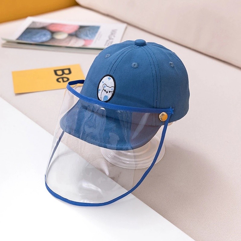 Baby Sun Hat Cotton Baby Anti-drops Shield Hat Visor Protection for 1-2Y Cartoon Bucket Hat Protective Cap with Full Face Shield