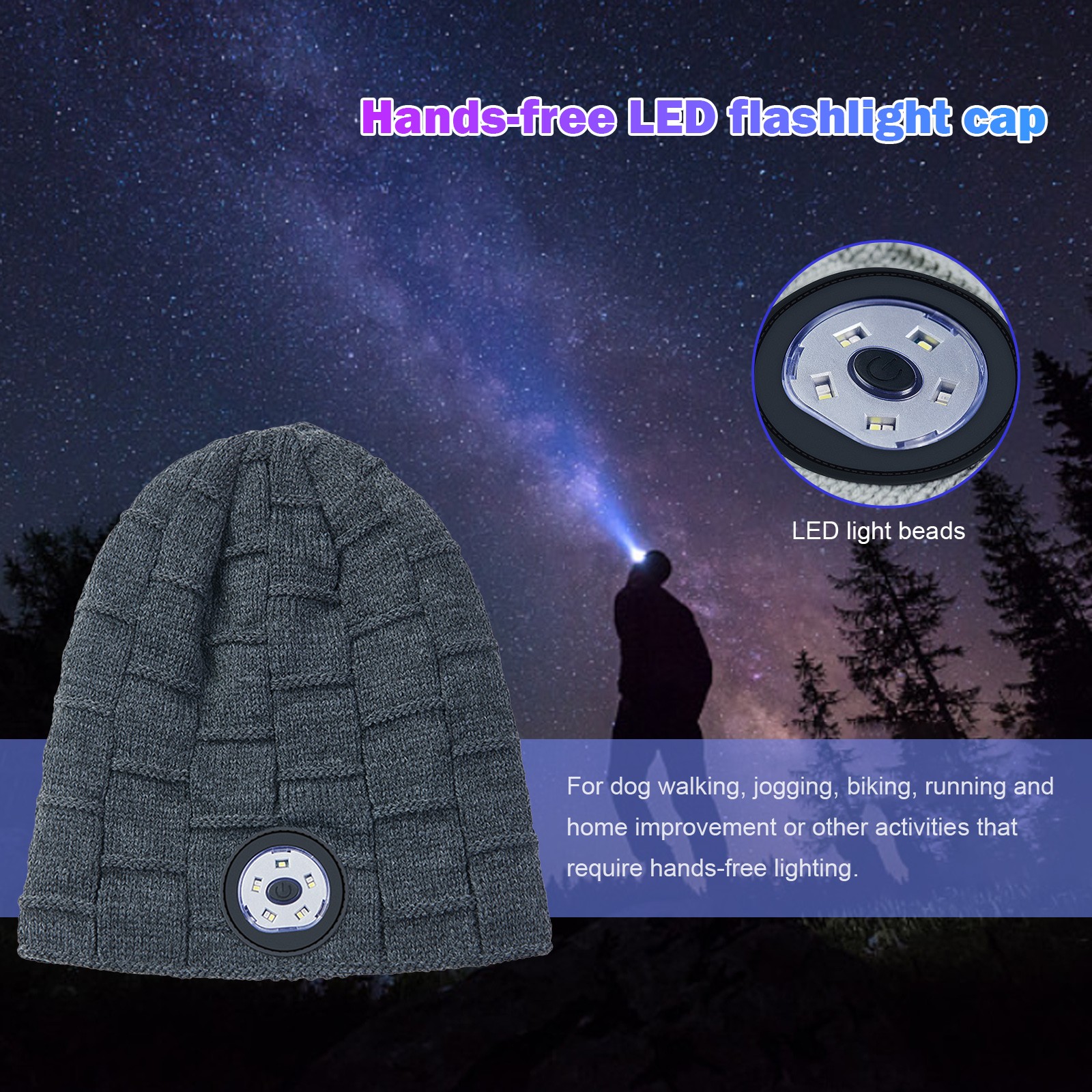 Unisex Outdoor Cycling Hiking LED Light Hat Knitted Winter Elastic Beanie Cap Hat With Lighting Christmas Gift For Friend