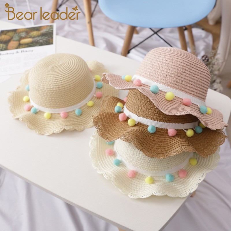 Bear Learner Kids Girls Hats 2022 New Fashion Summer Lace Flowers Caps Breathable Elegant Straw Hat Sunhat Lovely Baby Bonnet