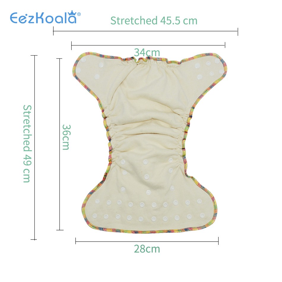 EezKoala 2 Pieces Eco Friendly OS Hemp Fitted Cloth Diapers, AIO All Diaper with Snap Insert, High Absorbency, Fits Baby 5-15kgs