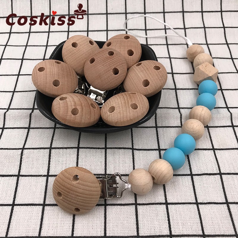 20pcs Wooden Pacifier Clip Nursing Accessories Beech Pacifier Clips Chew Teething DIY Dummy Clip Chains Baby Teether