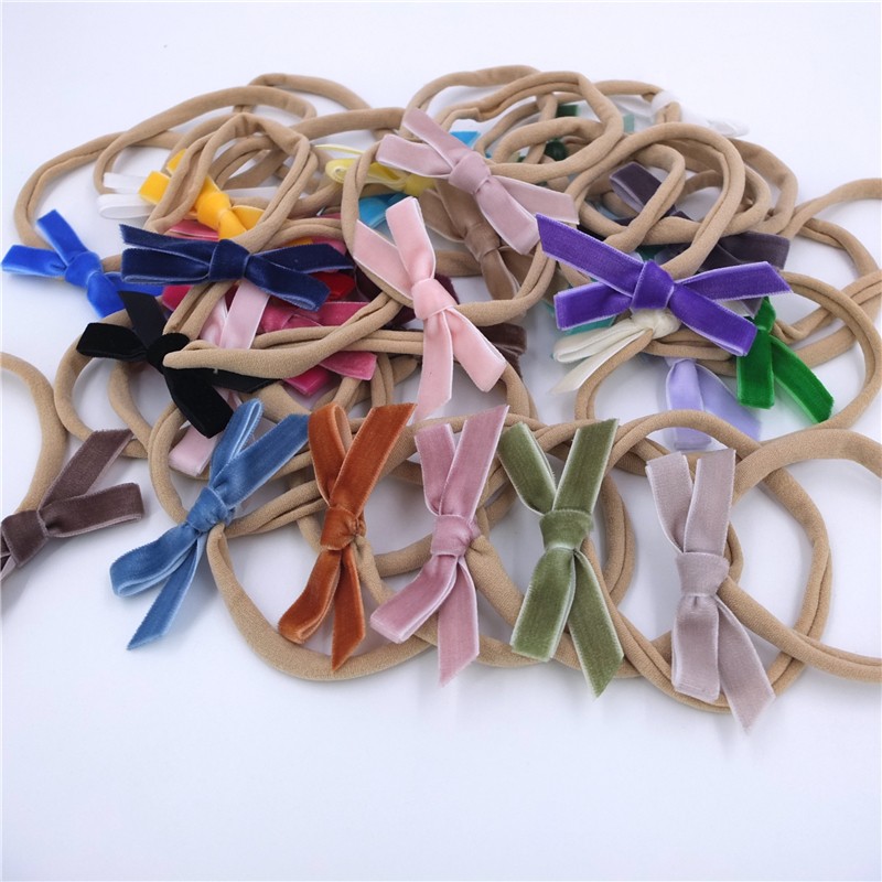 32pcs mini velvet ribbon bow nylon headband newborn baby boy velvet bow hair bands accessories