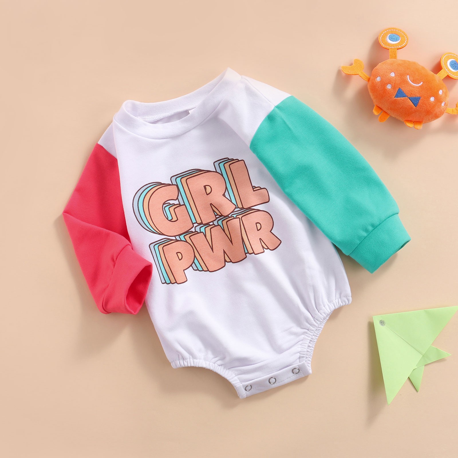 Ma & Baby 0-24M Newborn Infant Baby Girls Romper GRL PWR Letter Print Long Sleeve Jumpsuit Cute Autumn Spring Clothes