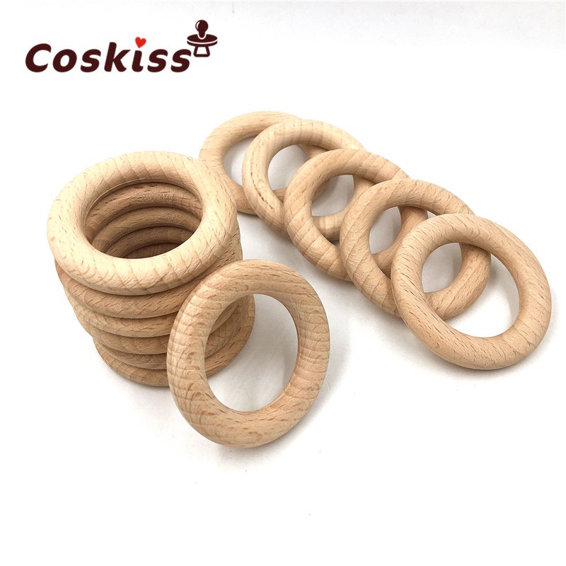 Baby Teether Wood Teething Beads Beech Wooden Ring DIY Wooden Teething Necklace