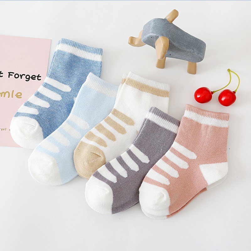 5pairs/lot 0 to 6 Years Kids Soft Cotton Socks Boy Girl Baby Cute Cartoon Warm Stripe Dots Fashion School Socks Autumn Spring