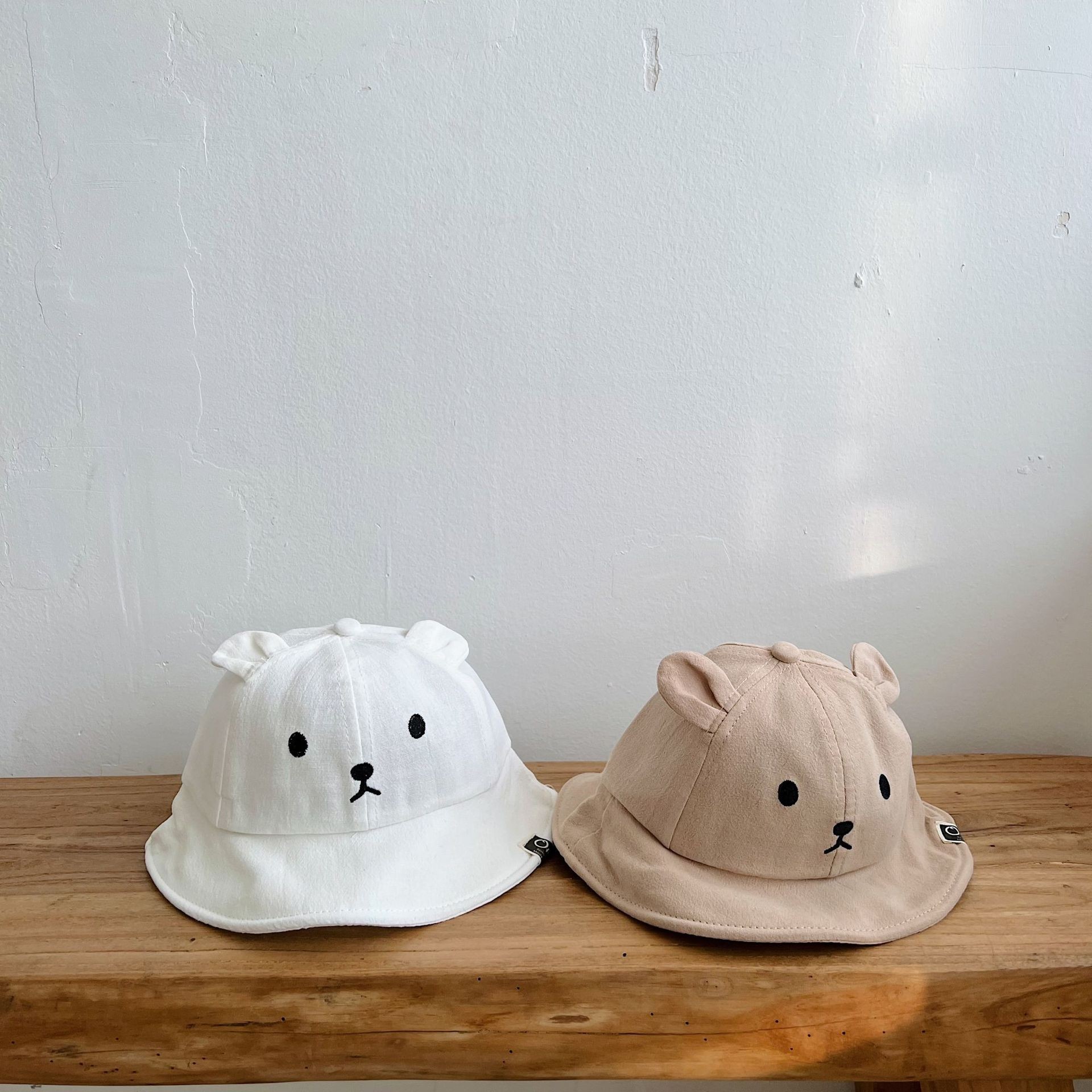 2022 New Baby Bucket Hat Cute Bear Ear Newborn Panama Hat Solid Baby Sun Hat Summer Boys Girls Fisherman Hat Kids Beach Hat