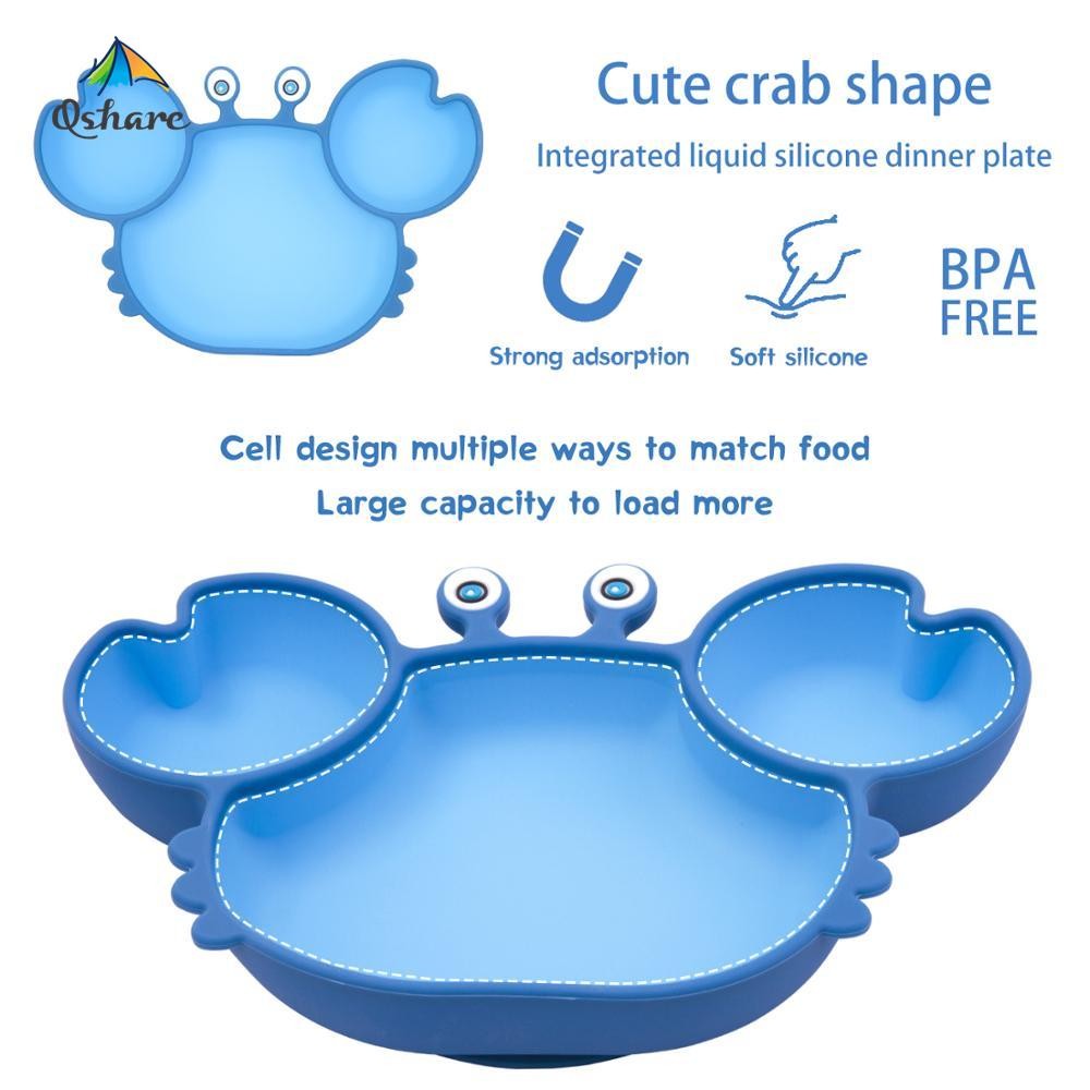 Qshare Silicone Baby Dishes For Kids Tableware Plate Non-Slip Baby Feeding Bowl BPA Free