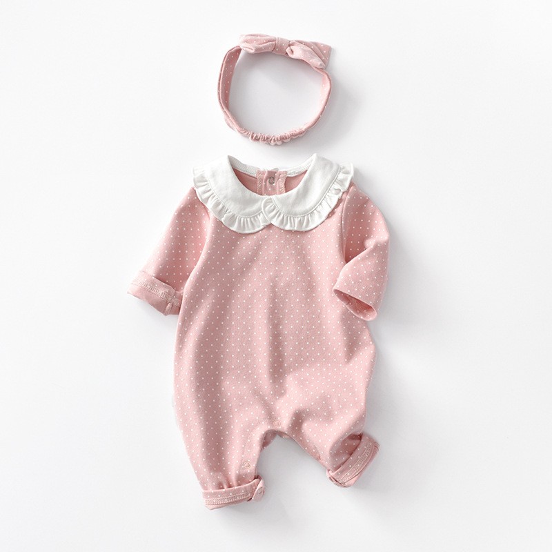 Baby Clothes Autumn Spring One Piece Cute Dot Baby Romper With Headband Baby Girl Clothes