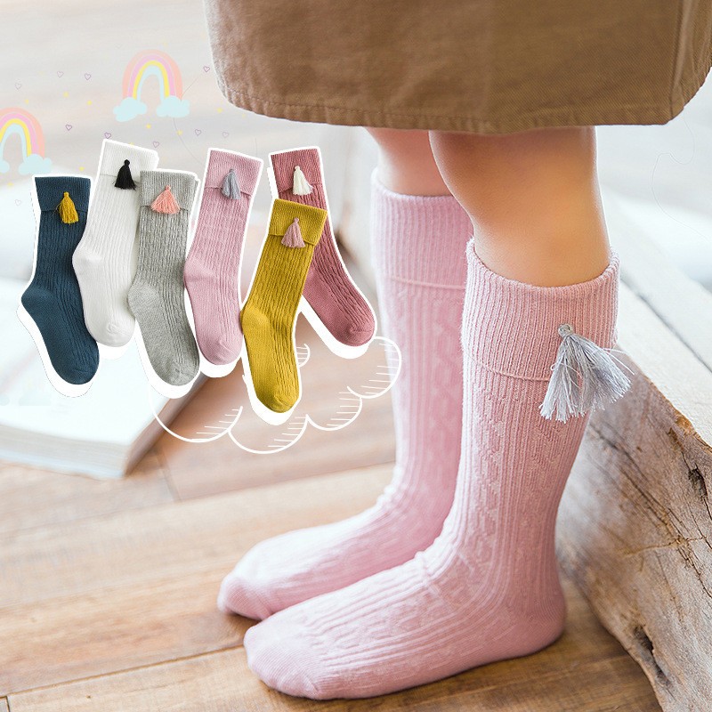 Pradka 2022 New Tassel Kids Socks Cotton Baby Toddler Knee High Socks Toddler Princess Girls Socks Children Clothing Accessories