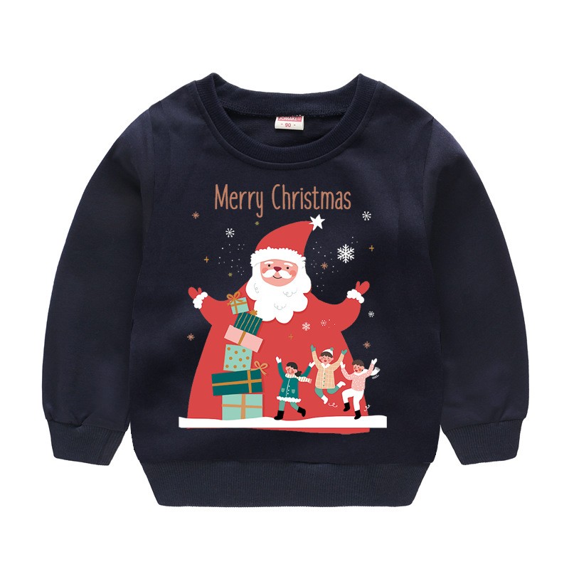 Christmas Children's Clothing Boys Girls Sweater Long Sleeve Sweatshirts Pullover Tops Cartoon Santa Snowman Print