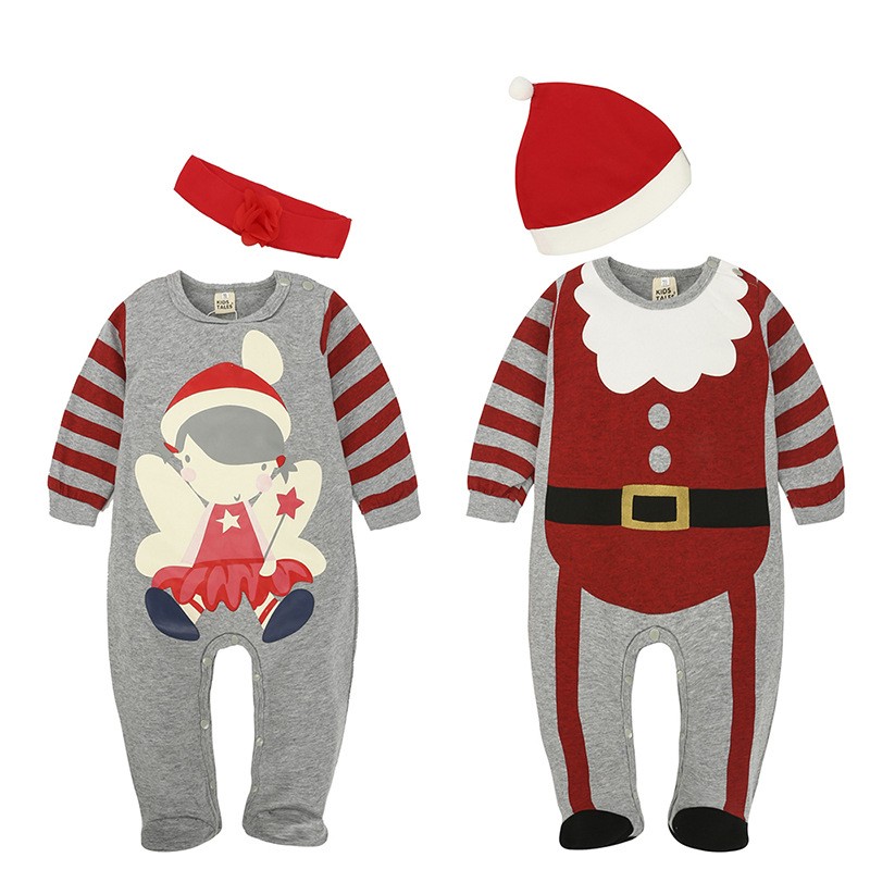 2022 Boys Girls Baby Rompers Santa Claus with Hats New Years Long Sleeve Jumpsuit Newborn Kids Clothes Childen Overall SKMY295