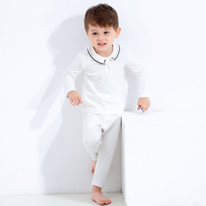 Baby cotton clothes, long-sleeved shirt and white pants, simple, spring and autumn new collection