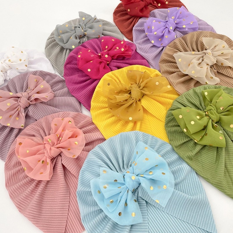 Baby Newborn Hat Lovely Shiny Bowknot Solid Color Knotted Polyester Hats for Newborn Infant Headwear Baby Shower Party Hats