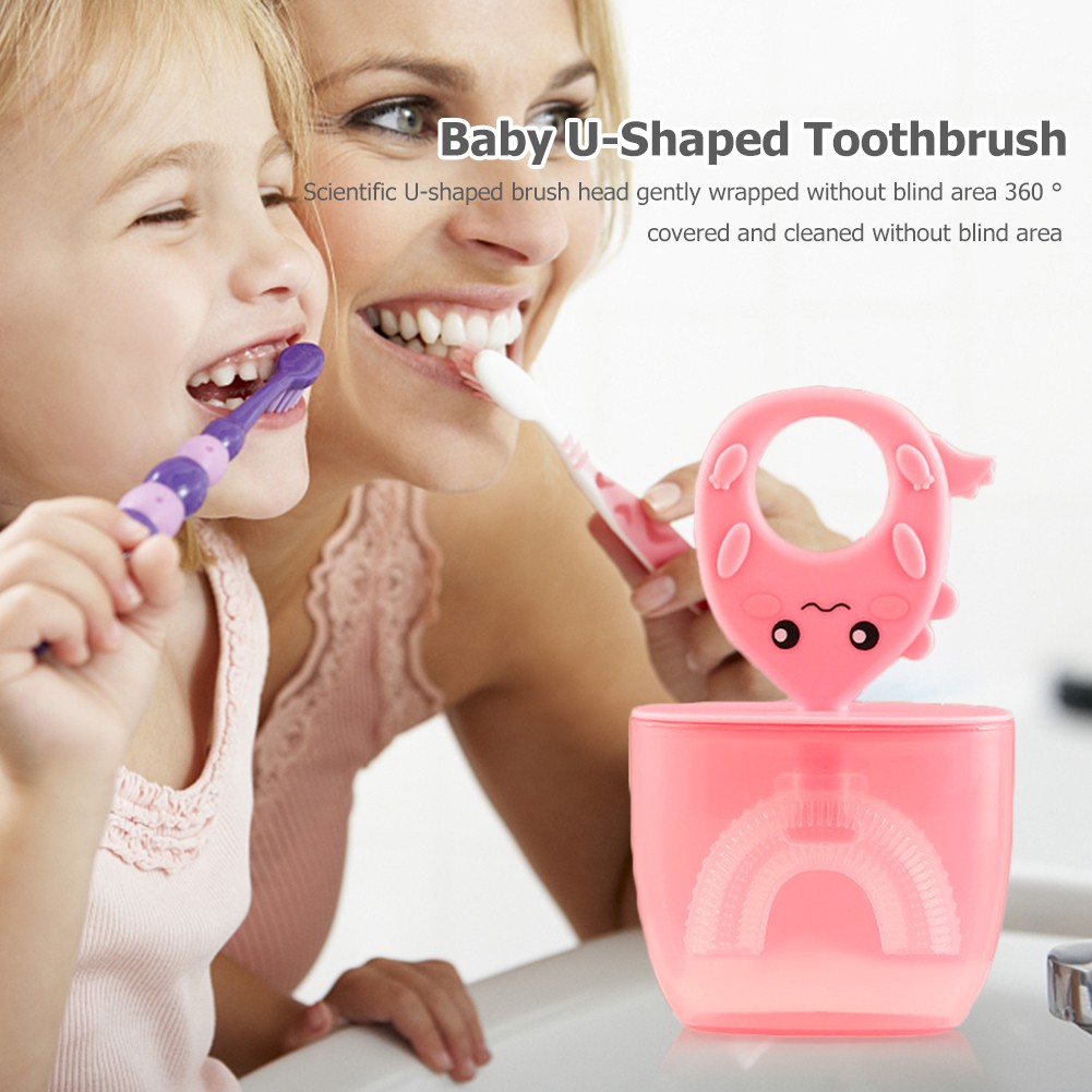 Baby Oral Toothbrush Children's Dental Oral Care Cleaning Brush Simple Silicone Infant Newborn U-shaped Teethbrushes With Cover