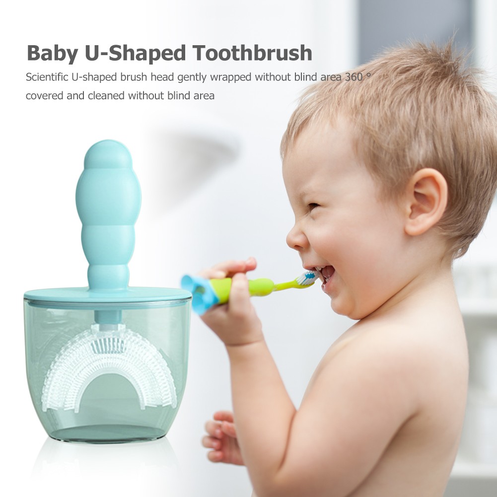 New Baby Toothbrush Children Dental Oral Care Cleaning Brush Comfortable Baby Silicone Newborn U-shaped Brush With Dust Cover