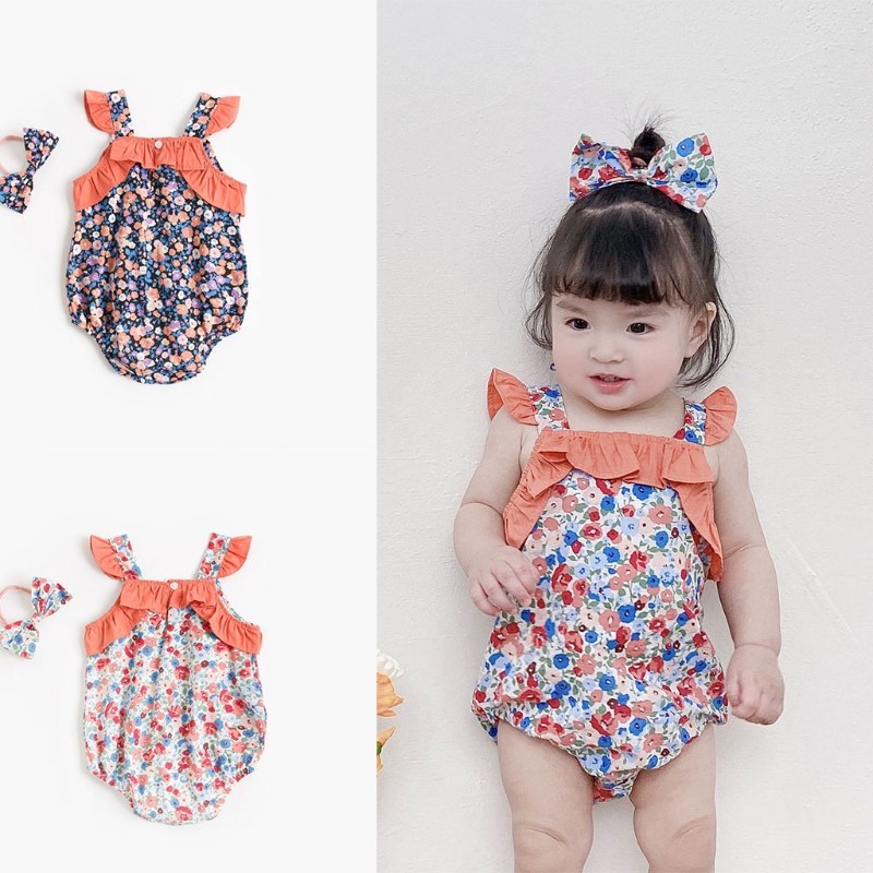 Newborn Baby Sleeveless Cotton Bowknot Rompers With Bow Ruffle Floral Print Bodycon Bodycon Rompers