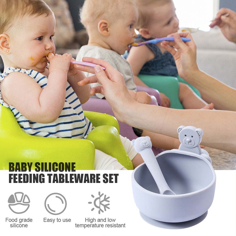 3pcs/set Silicone Baby Feeding Bowl Tableware Kids Waterproof Suction Bowl With Spoon Children Dishes Kitchen Baby Stuff