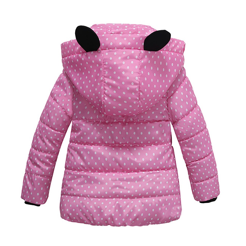 Infant Autumn Winter Jacket For Baby Girls Down Children Bowknot Outerwear Coats Dot Hooded Cotton Kids Clothes