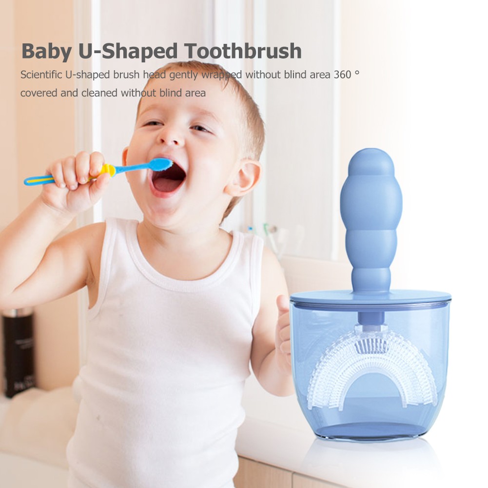 Baby Toothbrush 360 Degree U Shaped Soft Silicone Kids Toothbrush With Cover Toddlers Teeth Cleaning Oral Care For 2-12 Years