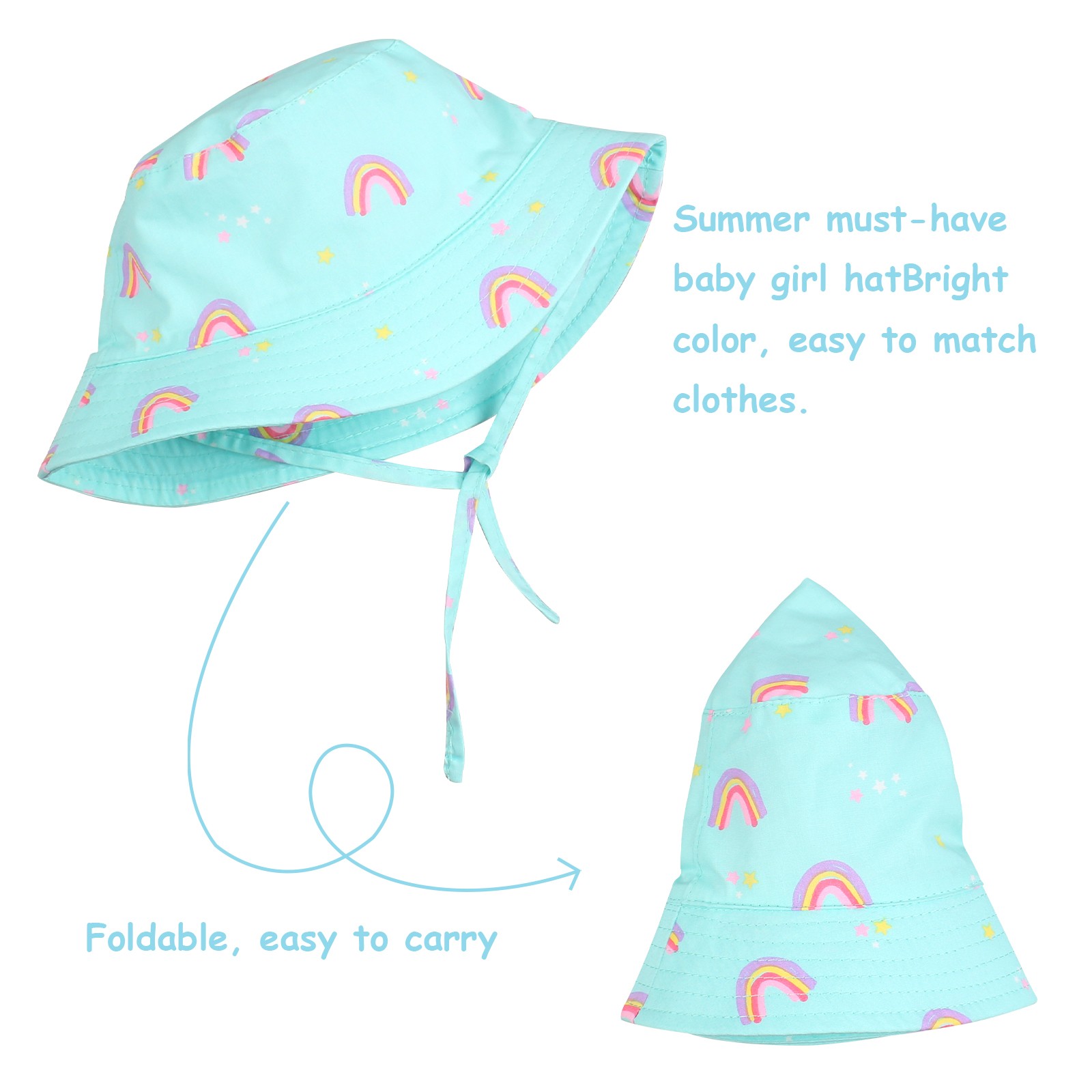 Fresh sun-shading fisherman hat baby adjustable portable hat kids blue sky rainbow bucket cap