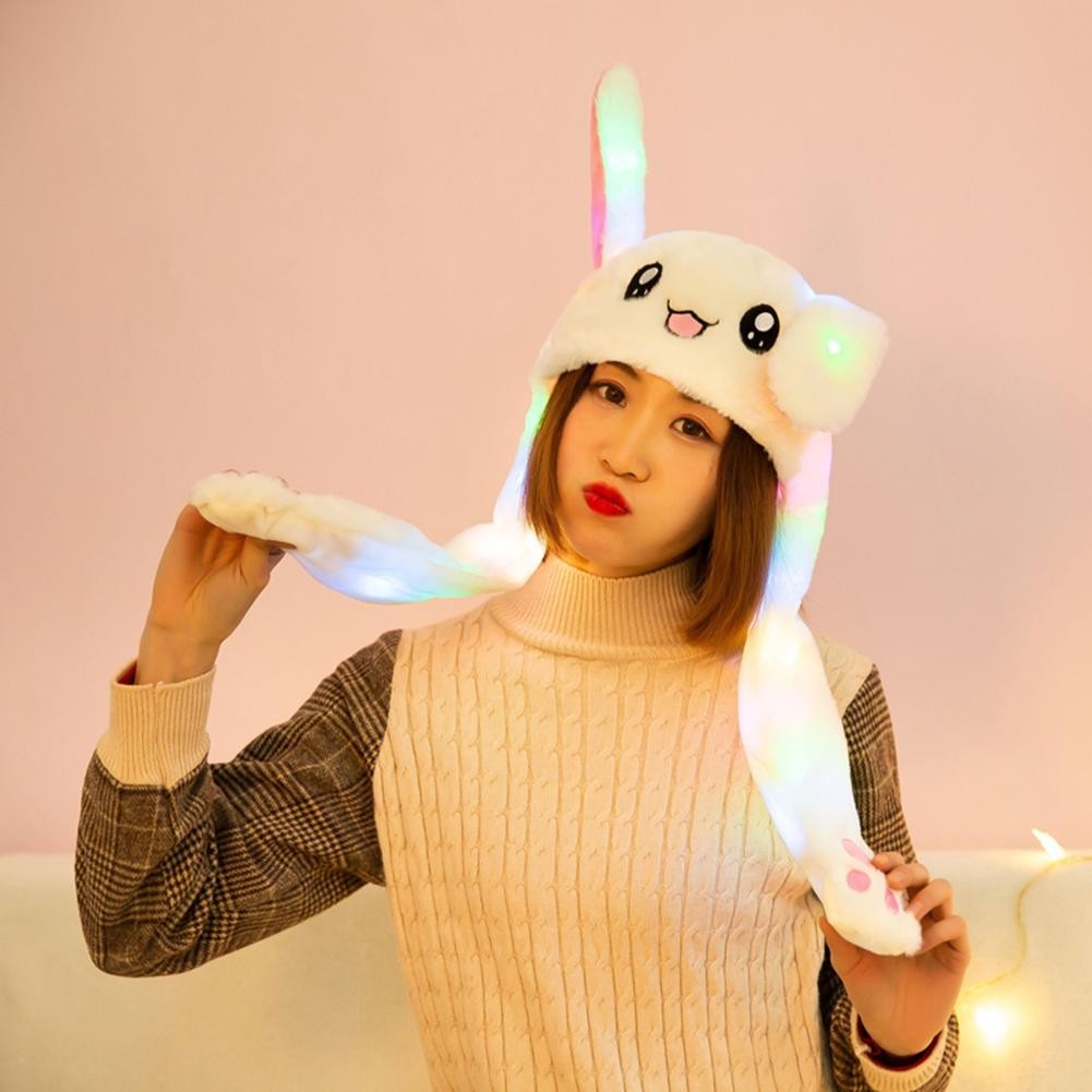 Lovely Luminous/No Light Plush Rabbit Hat Funny Play Toy Up Down Moving Rabbit Ears Air Cushion Toy Hat Girlfriend Kids Gifts 1pc