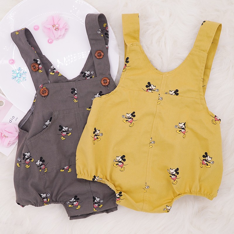 New Disney Newborn Romper Jumpsuit Mickey Mouse Sleeveless Boys Girls Infant Solid Button Casual Suspender Triangle Romper