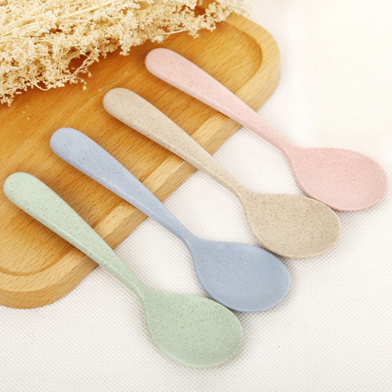 2pcs Baby Feeding Cutlery Set Eco-friendly Wheat Straw Infant Plate Children Dish Utensils Kids Anti-hot Training Bowl Spoon