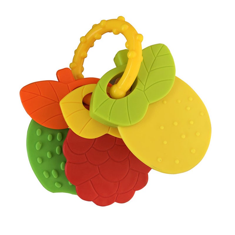 Baby Fruit Pattern Soft Rubber Rattle Toy Teether Newborn Chews Food Grade Silicone Teething Infant Training Bed Toy Chewing Baby Toys