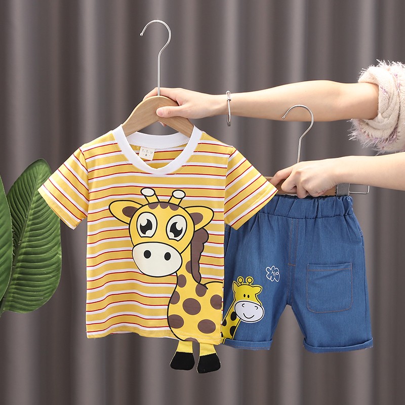 Summer Children Cotton Baby Boy Girl Clothes Cartoon Giraffe T Shirts Shorts 2pcs/set Infant Kids Fashion Toddler Tracksuits