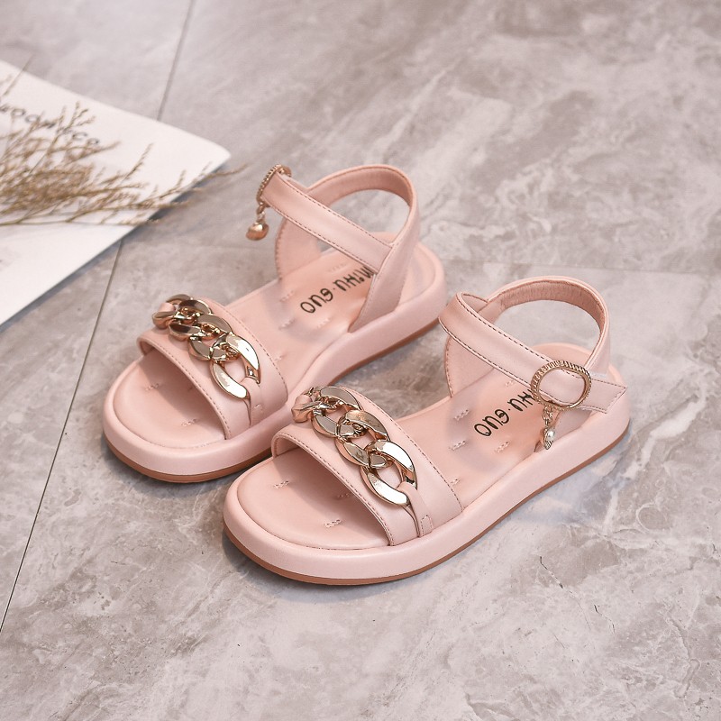 2022 Girl Sandals Summer Children's Sandals New Pupil Princess Girl Non-slip Soft Bottom Hollow White Beach Shoes