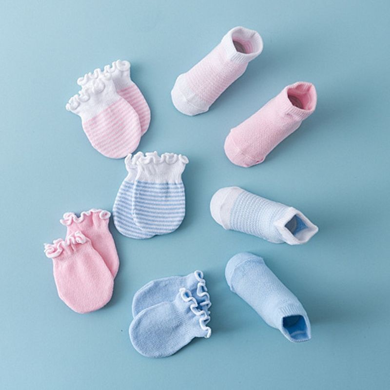 4 Pairs/Set Newborn Baby Socks Gloves Anti-scratch Breathable Gloves Stocking