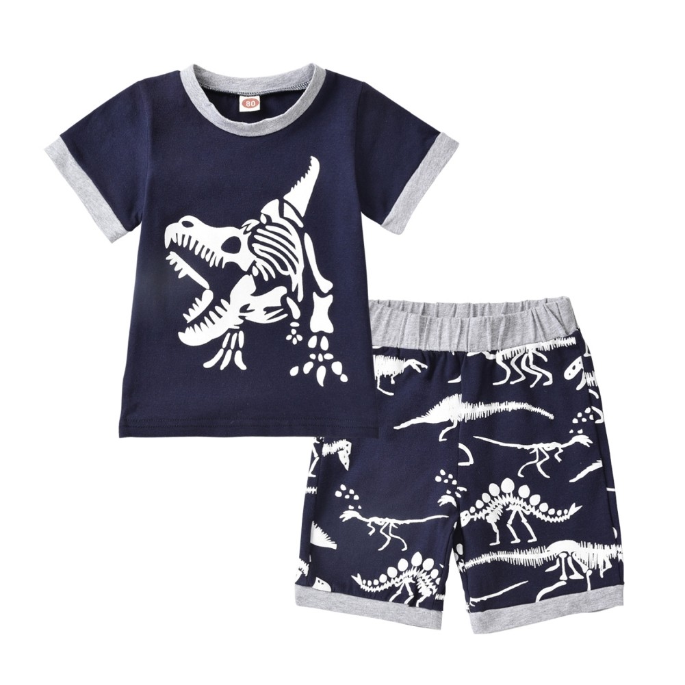 Baywell 2pcs/set Cute Cartoon Boys Clothes Children's Clothing Sets Boys Dinosaur Short Sleeve Shorts Set Casaul Suit 1-6 Years