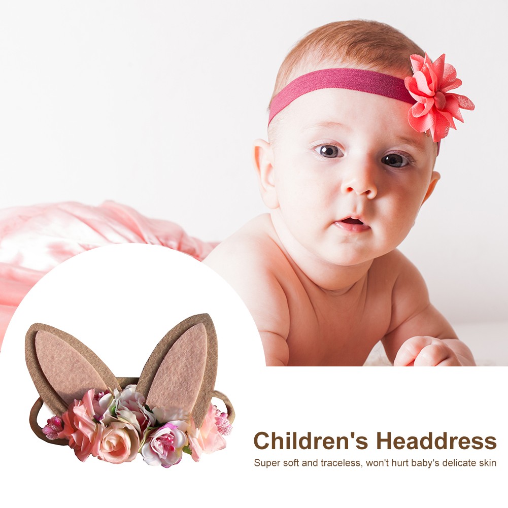 Baby Wide Bunny Ear Floral Headbands Photography Prop Lacehair Bows Bands For Babies Infant Hairbands Hair Accessories