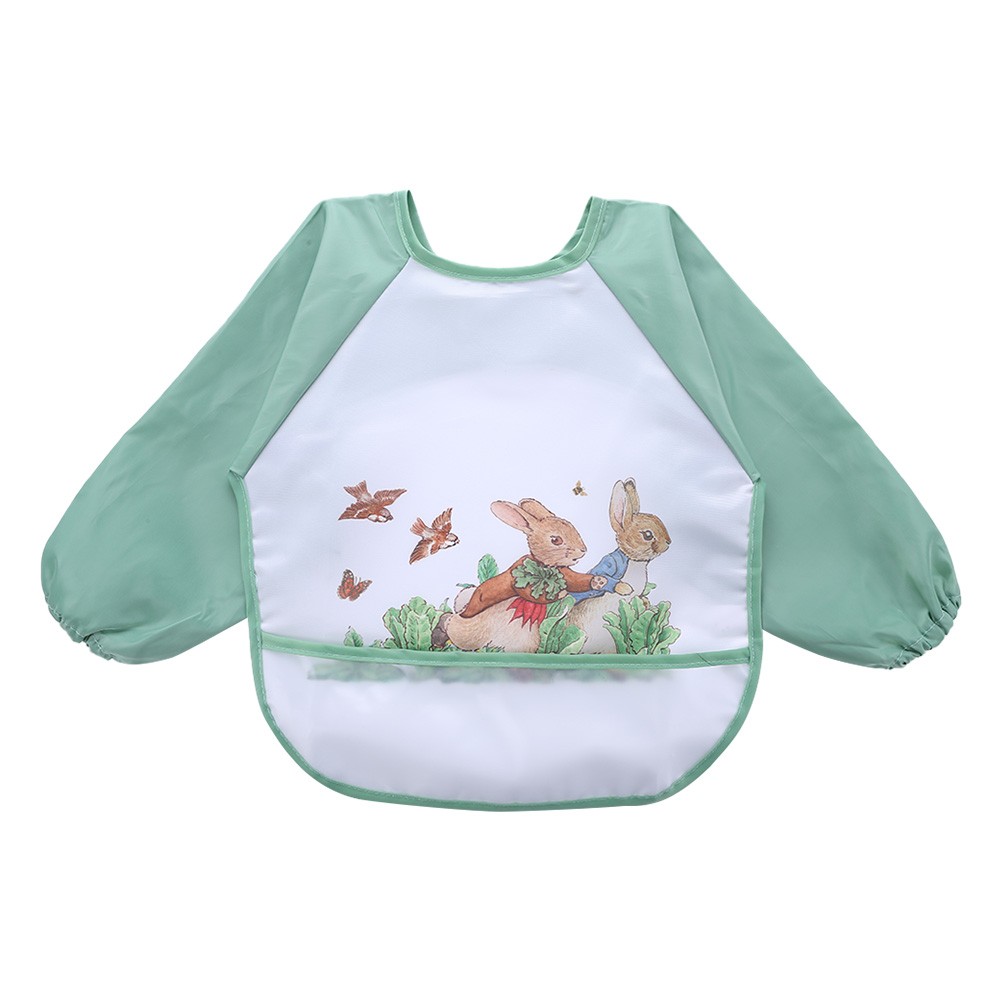 Long-sleeved waterproof baby bibs, cute animal, ergonomic curve design, burp board, smoky