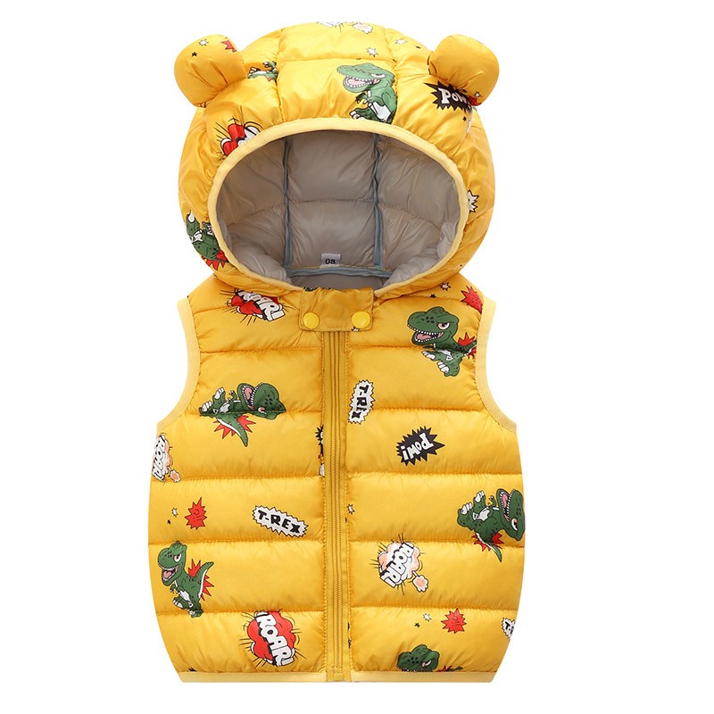 Children Outerwear Baby Girl Clothes Winter Boy Vest Autumn Clothes Infant Waistcoat Dinosaur Sleeveless Toddler Hooded Cotton Coat