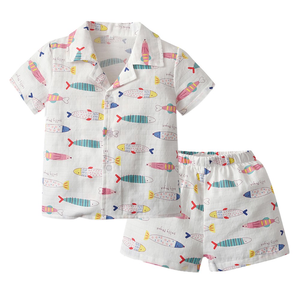 Pineapple Print Cotton Girls Sleepwear Kids Pajamas Sets Summer Short Sleeve Loafers Suits Girl Sets Summer Kids Clothes