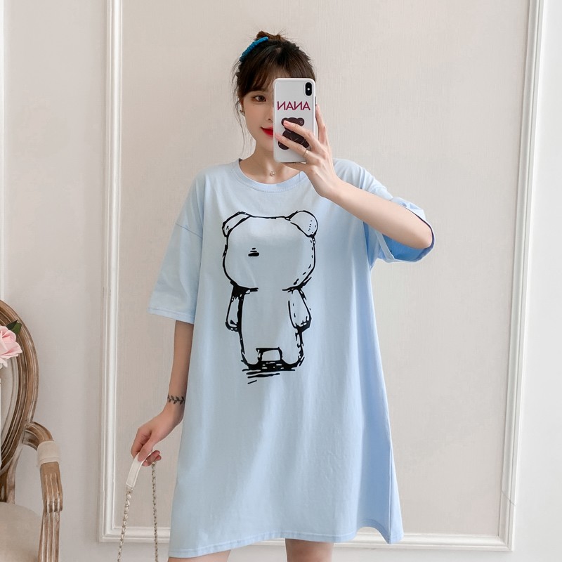 2096#2022 Summer Korean Fashion Cartoon Printed Cotton Maternity Tees Loose T-shirt Clothes for Pregnant Women Pregnancy Tops