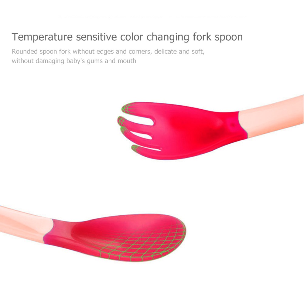 Children spoon and fork baby safety temperature sensor children feeding dishes kitchen spoons for kids