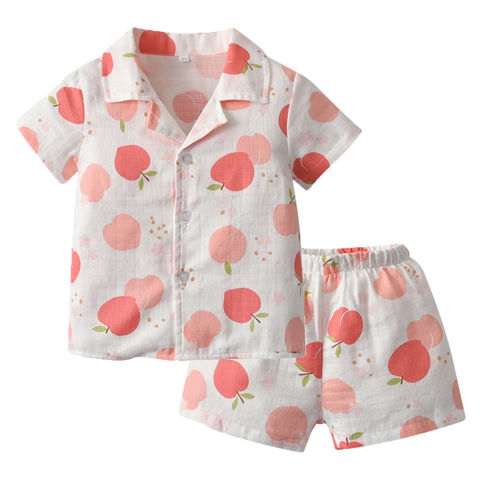 Summer Baby Girls Pajamas Set Strawberry Print Button Baby Pajamas Sets Sleepwear Kids Pajama Sets