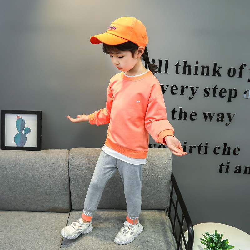 Toddler Girl Clothes Sets Kids 2022 Fashion Infant Spring Autumn 2pcs Cotton Outfits Solid Patchwork Sweatshirt+Pants Baby Suits