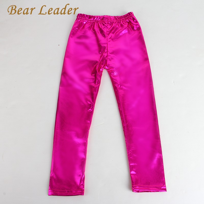 Bear Leader 2022 Spring New Style 4-8 Years Slim Gold Black Red Silver Kids Leather Pants Baby Girls Boys