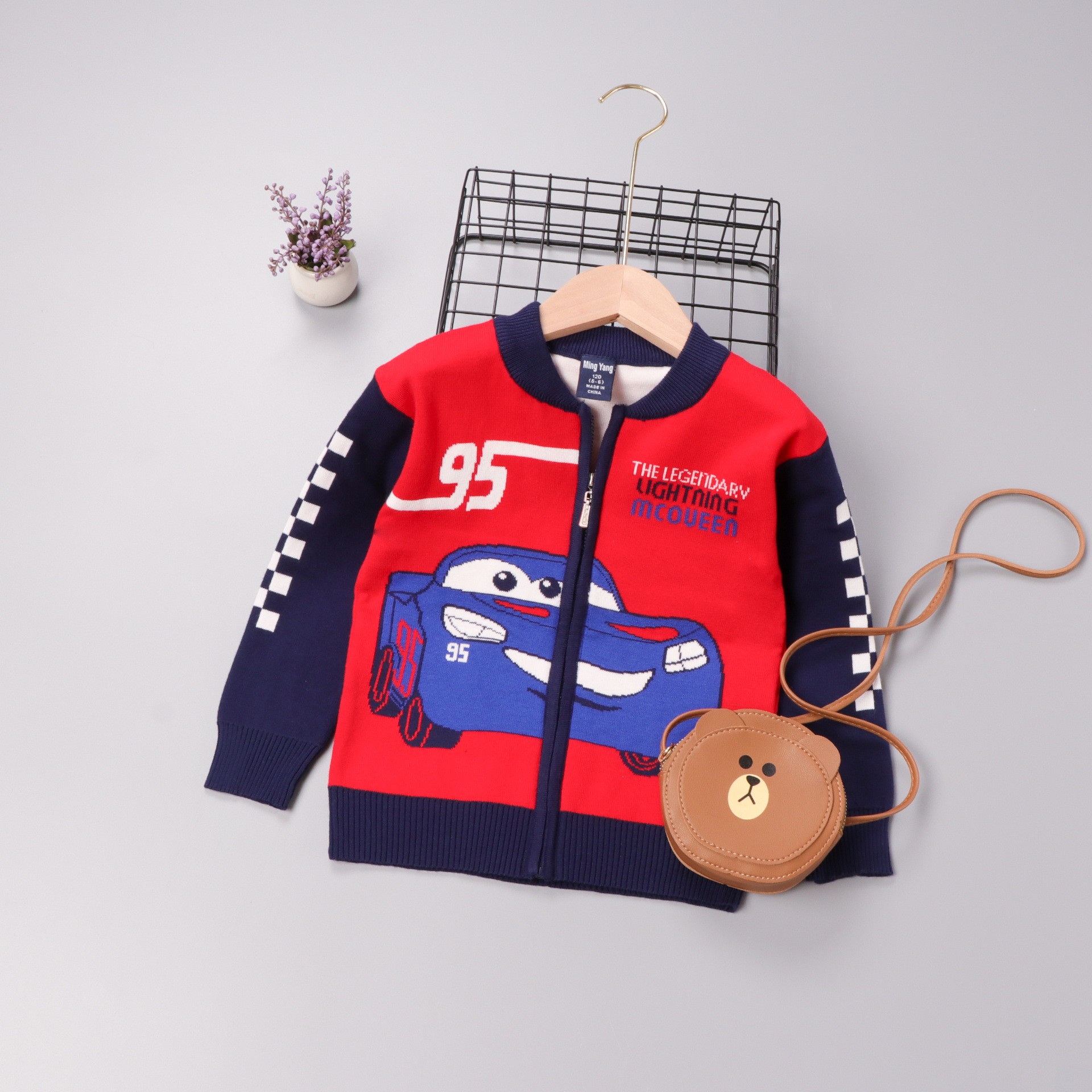 Autumn Little Boys Clothes Lightning McQueen Embroidery Knit Cardigan Sweater Winter Clothes Christmas Fashion Children Tops