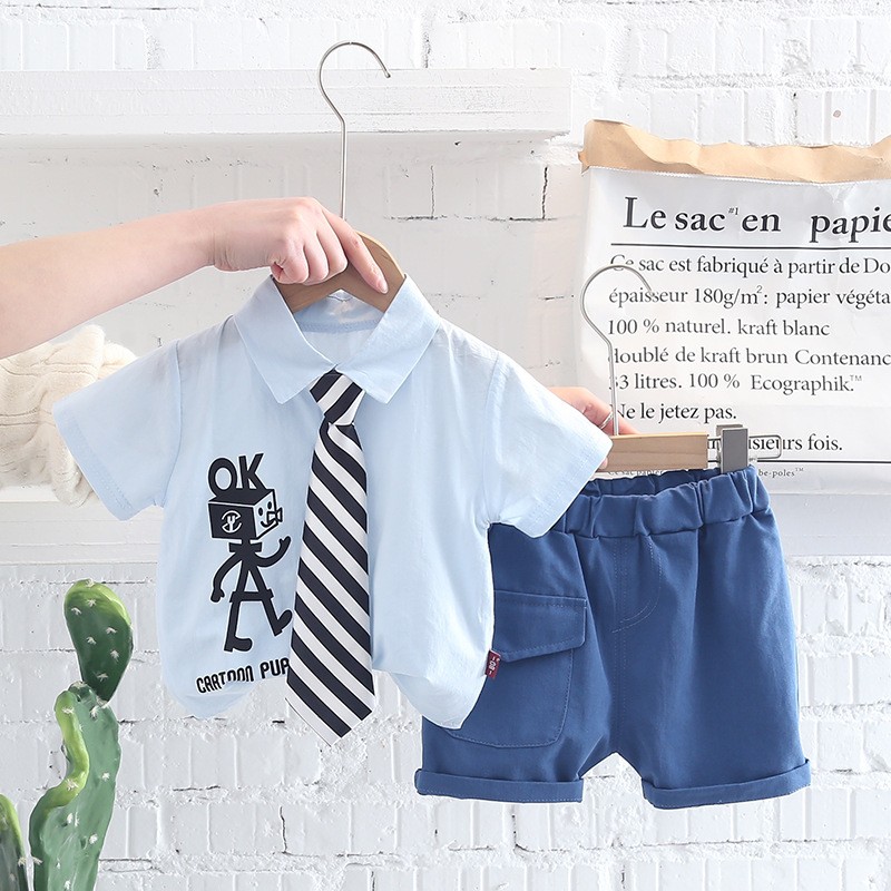 Summer Cotton Baby Boy Clothing Sets Infant Birthday Formal Party Clothes Suit T-shirt Pant Children's Clothing