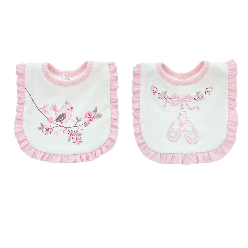 Baby Girls Bibs Cotton Pink Embroidered Saliva Towel Soft Newborn Burp Cloths Reusable Double Layer Baby Bandana Clothes