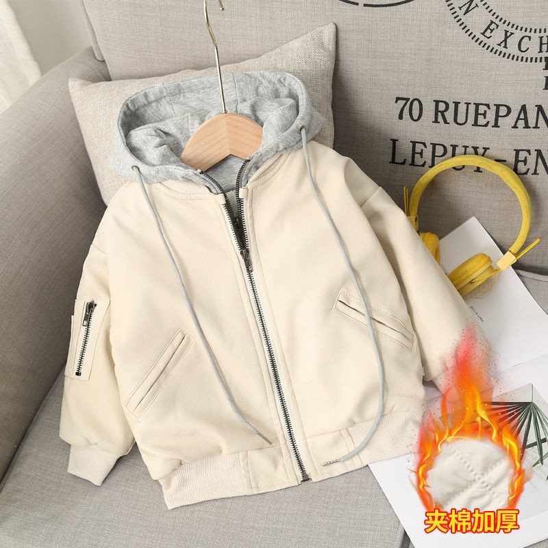 Pu Leather Kids Jacket Autumn and Winter Baby Waterproof Coat Baby Boys Leather Jackets Warm Thick Hooded Children's Clothing