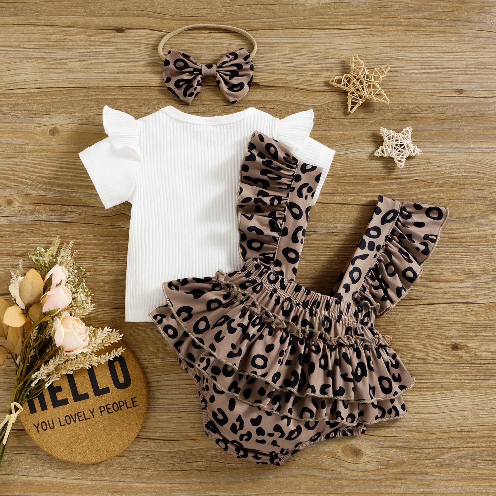 Ma&Baby 0-18M Newborn Infant Baby Girl Clothes Set Summer Knitted T-shirt Ruffle Leopard Shorts Overalls Outfits Costumes D01