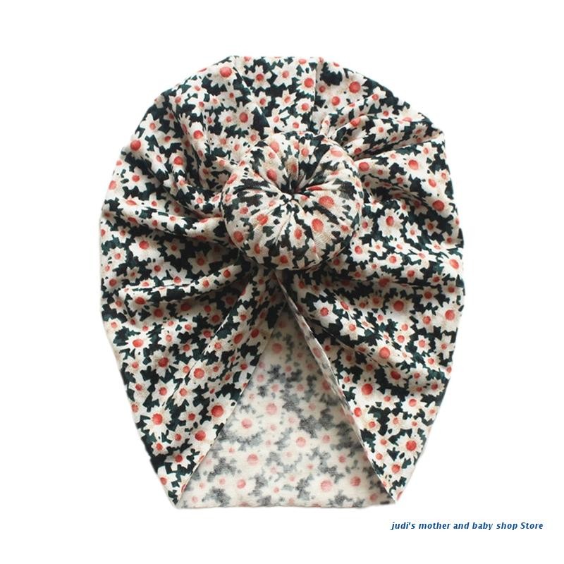 67JC Newborn Baby Toddler Turban Hat Cute Knotted Bow Infant Beanie Vintage Floral Leopard Print Kids Bonnet Headwrap